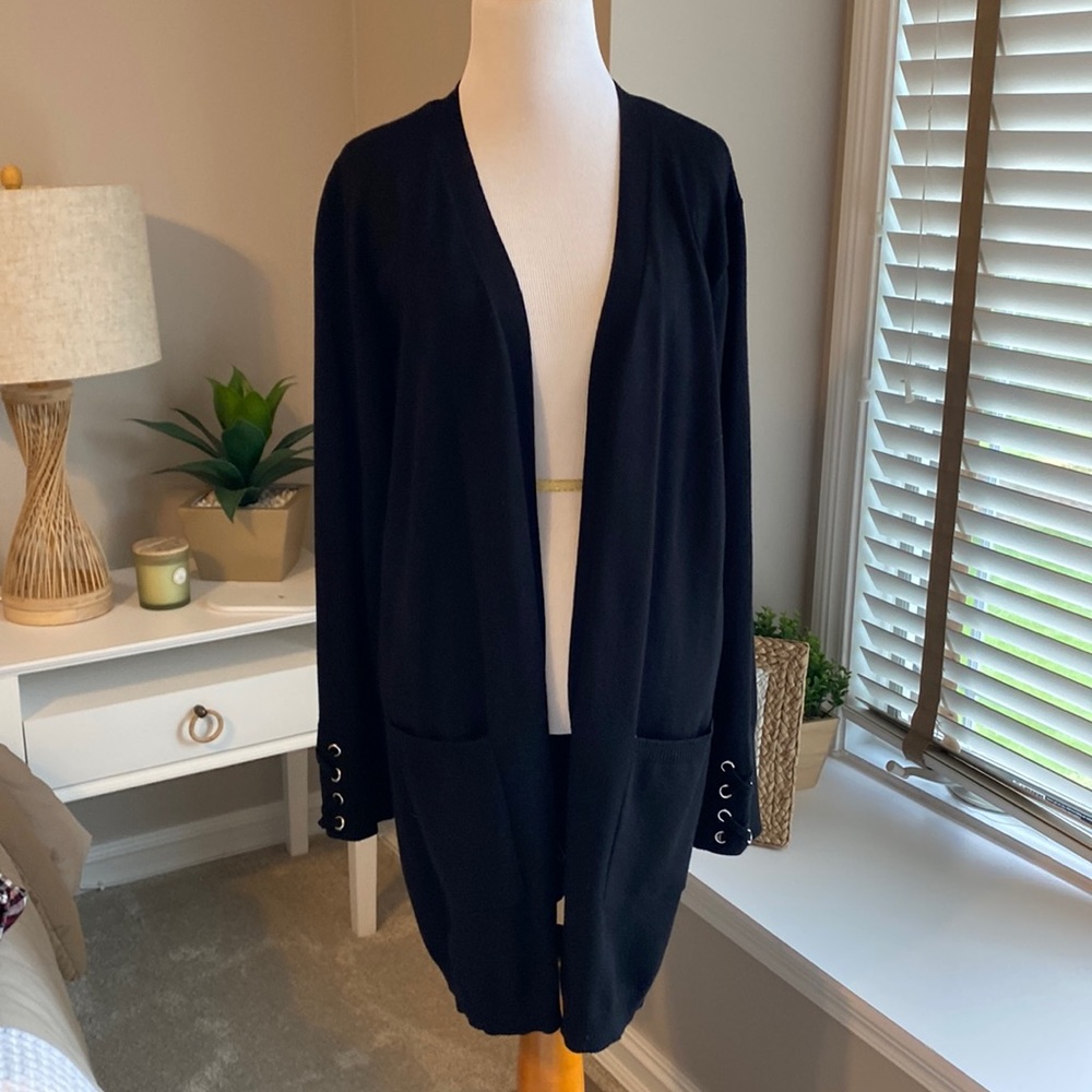 Cardigan sweater with lacing detail on sleeve